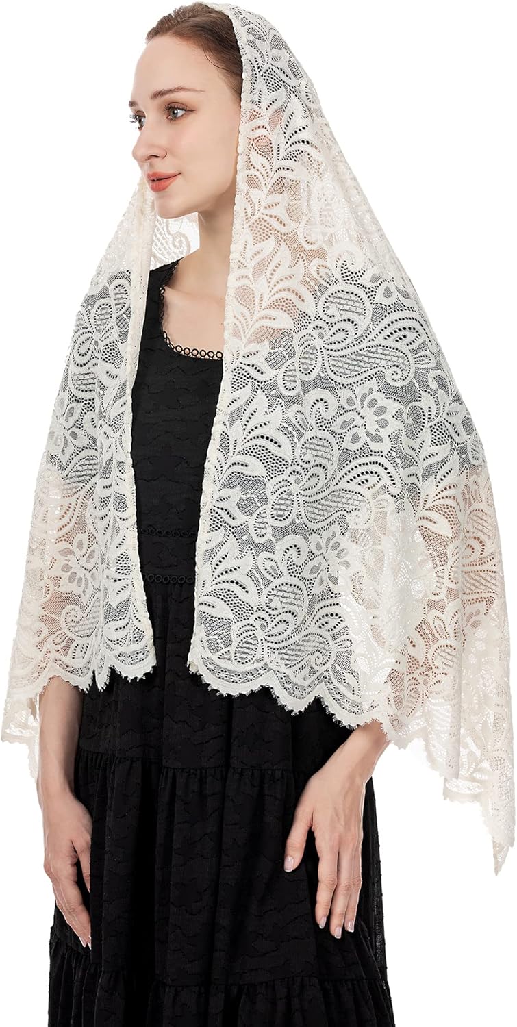 Wgior Rectangular Chapel Veil Scarf Catholic Church Veils Mantilla Wrap Shawl Mass Head Covering - Image 1